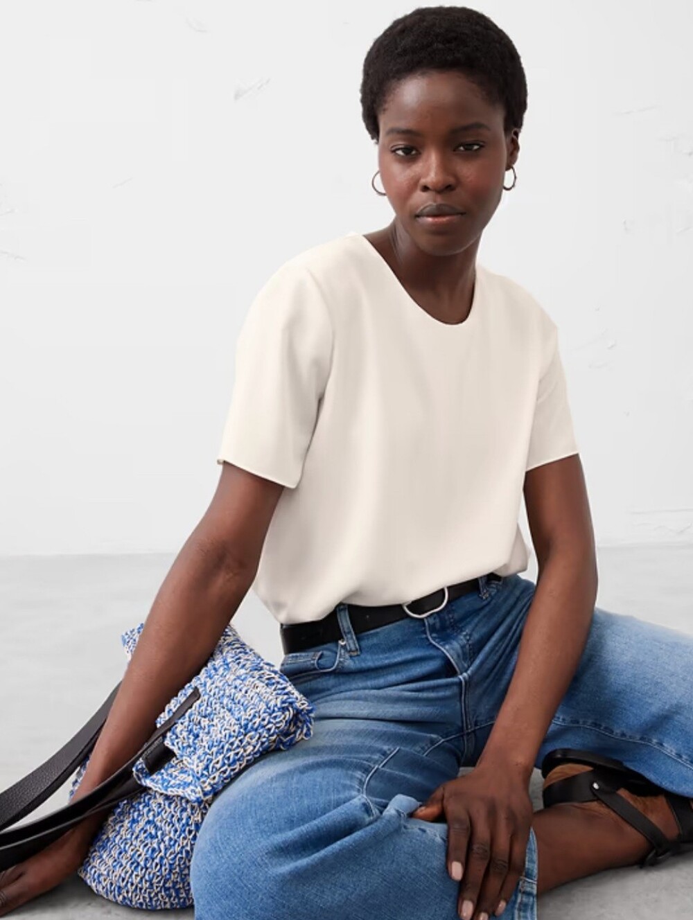 Classic Crew Neck With Flow In Snow By Banana Republic